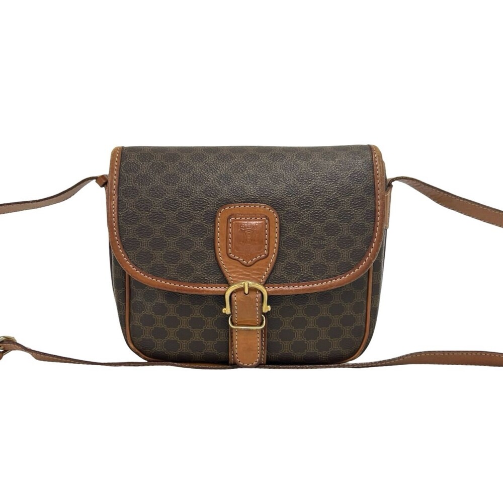CELINE Vintage Macadam Blazon Pattern Triomphe Logo Leather Shoulder Bag Poch...